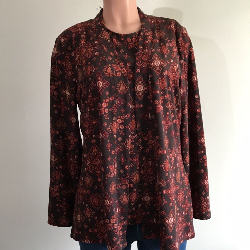 Denim & Co. Printed Heavenly Jersey Tunic Cardigan with Tank Set
